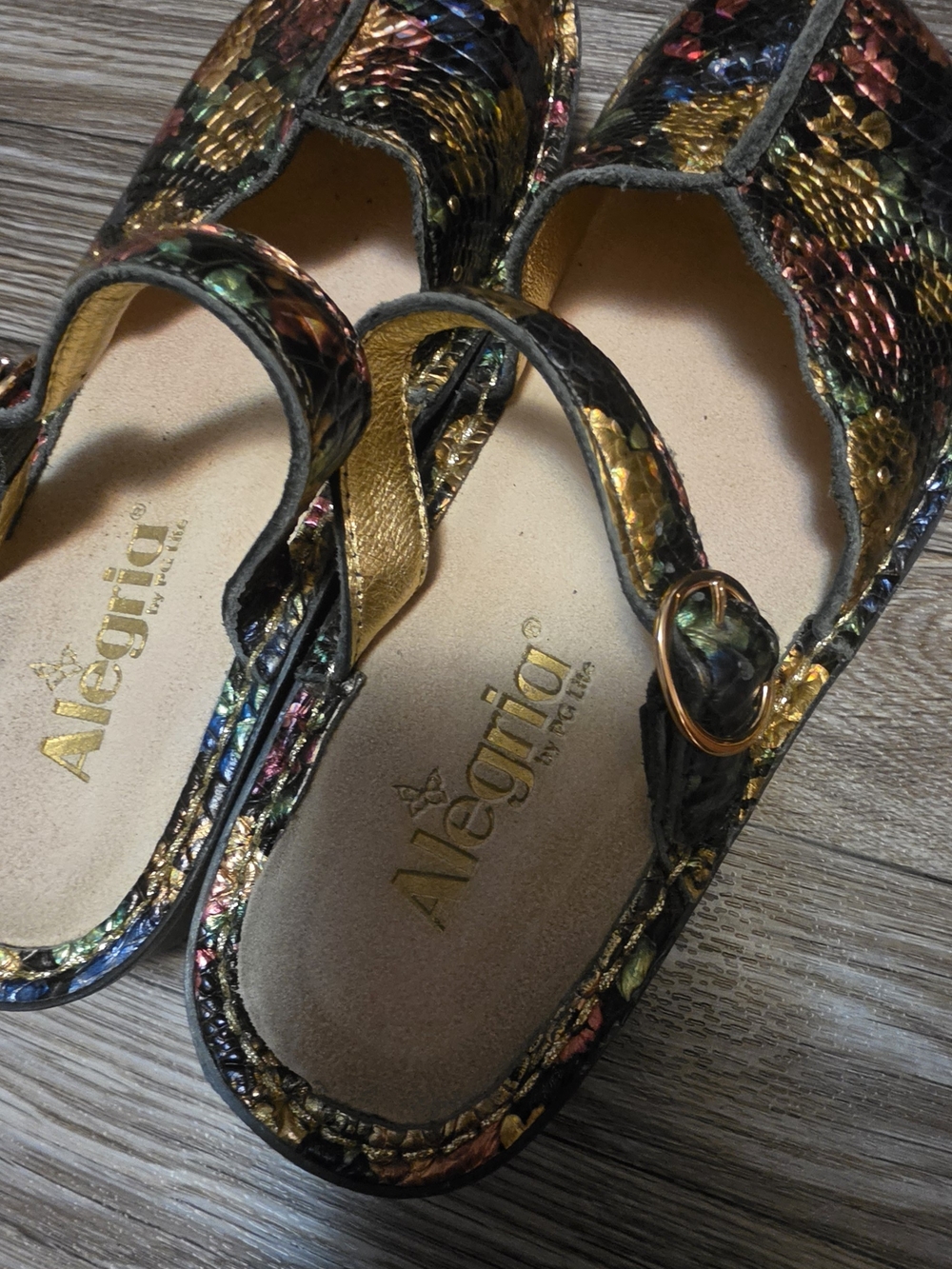 Alegria Multicolor Metallic Snake-Print Clogs - Picture 4 of 9